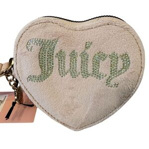 Juicy Couture Pink Velour Heart Coin Purse Wristlet NWT Rhinestone Logo